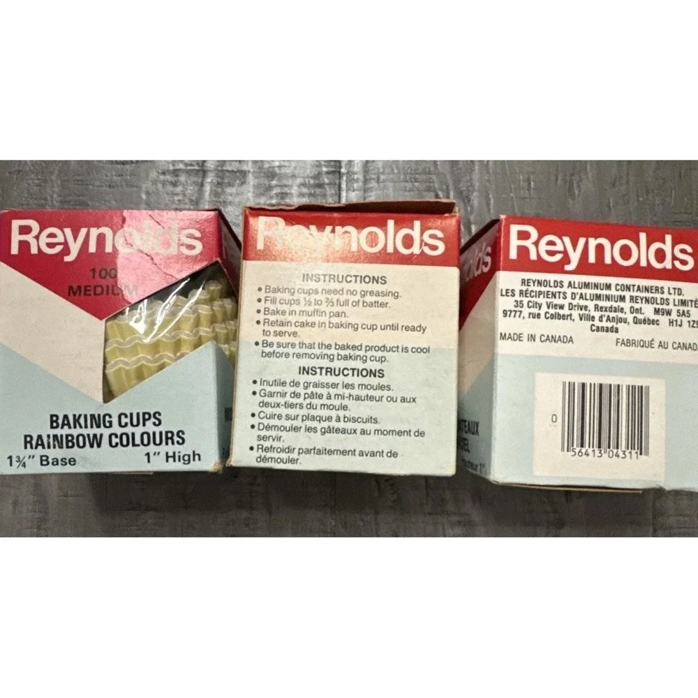 Vintage 80s Reynolds Baking Cups Rainbow Color Made in Canada Set Of Three Boxes